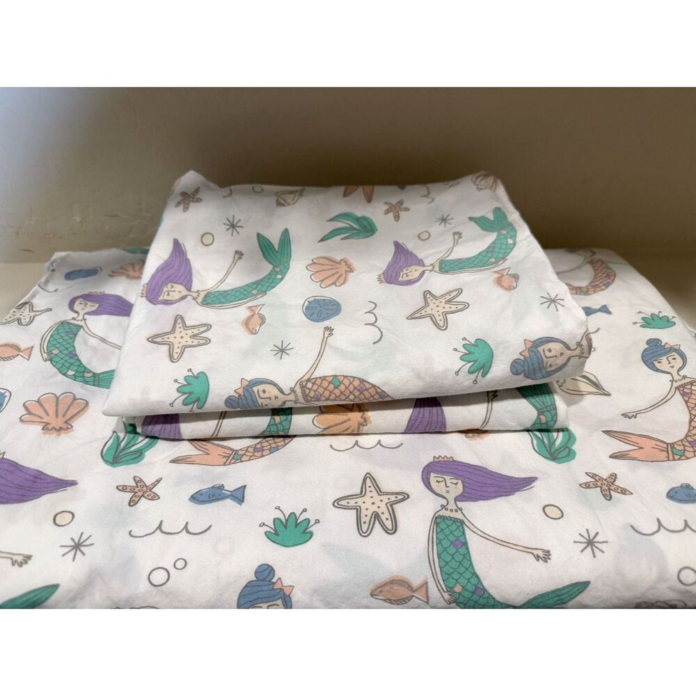 Crate & Kids Mermaid Twin Flat Sheet and Pillowcases (2)